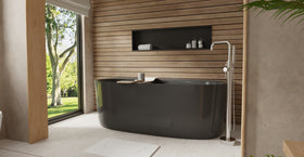 Badeloft BW-11-BLK glossy black freestanding bathtub, lifestyle view 2