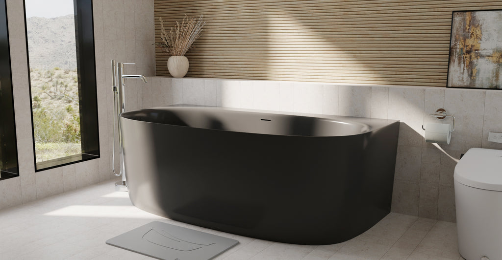 Badeloft BW-11-BLK glossy black freestanding bathtub, lifestyle view 7