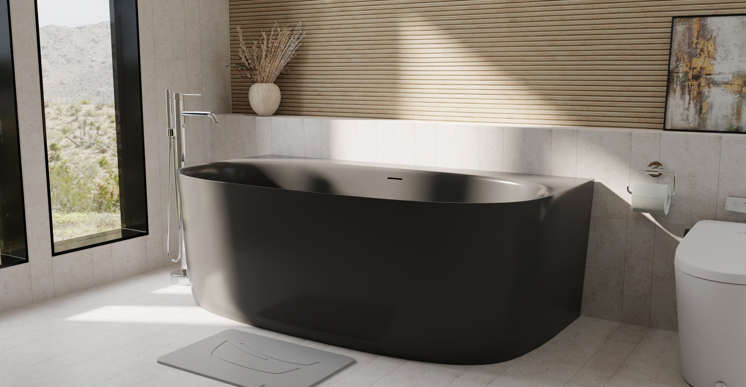 Badeloft BW-11-BLK glossy black freestanding bathtub, lifestyle view 7