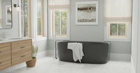 Badeloft BW-11-BLK glossy black freestanding bathtub, lifestyle view 8