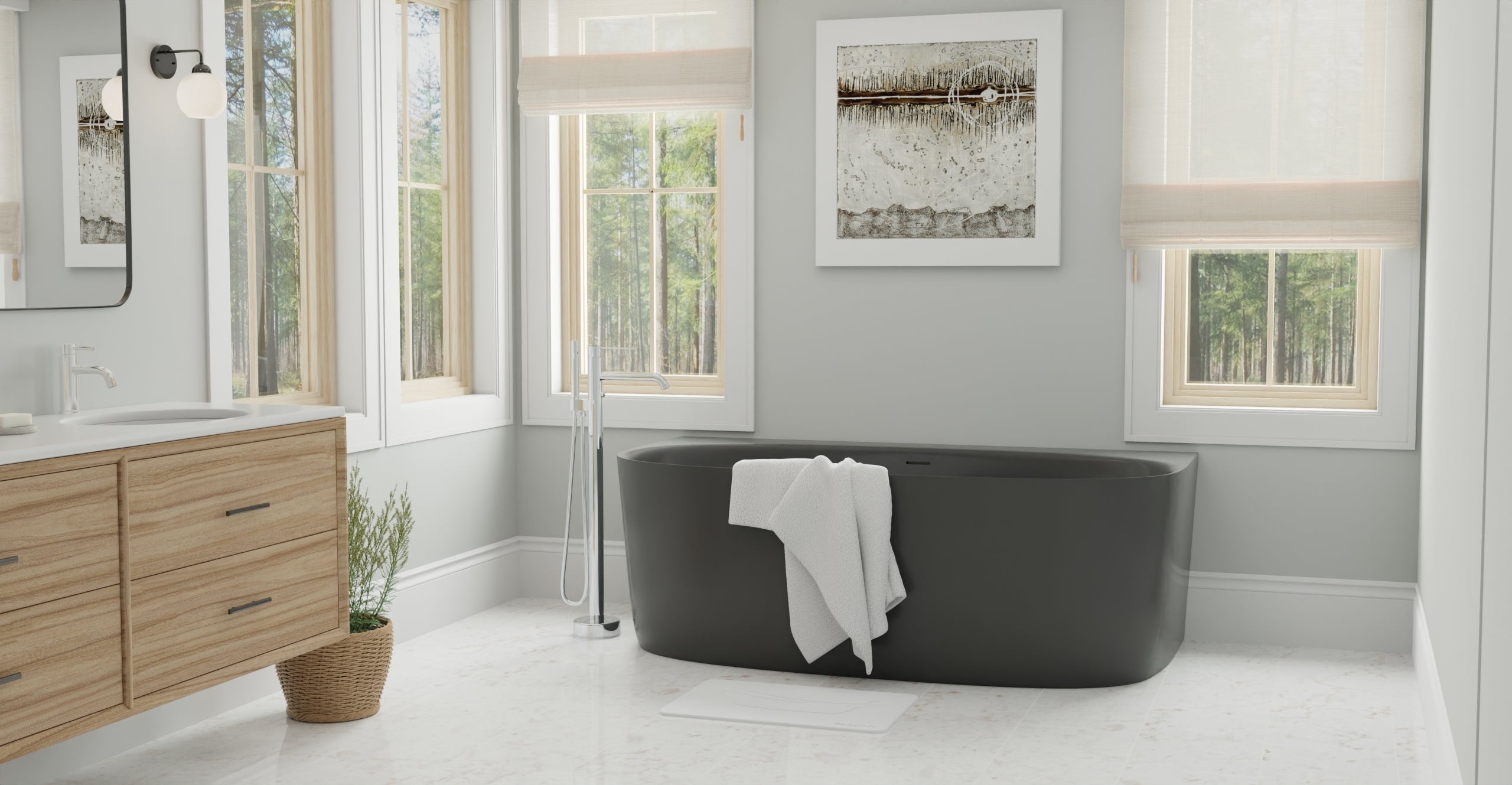 Badeloft BW-11-BLK glossy black freestanding bathtub, lifestyle view 8
