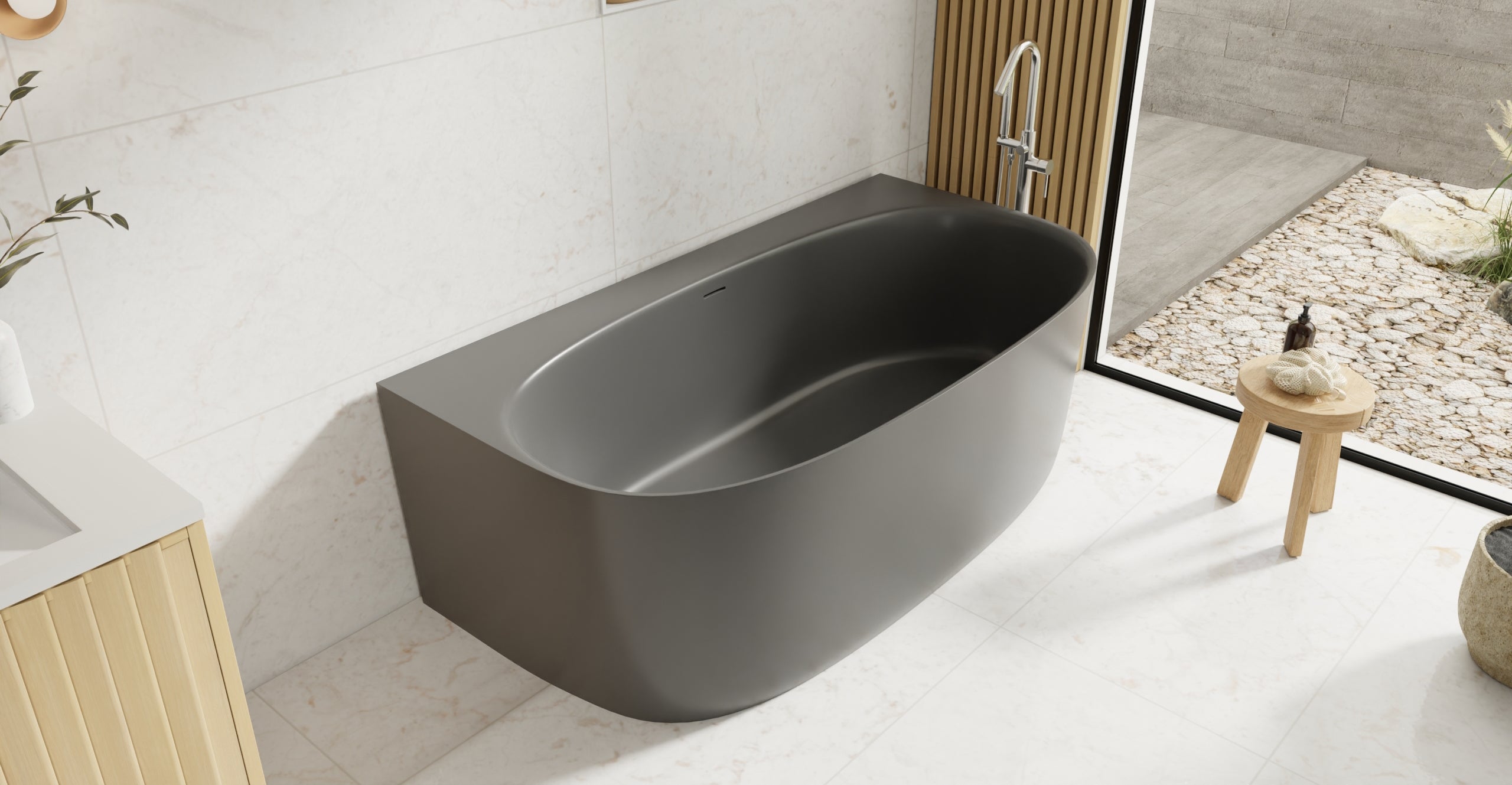 Badeloft BW-11-GRY glossy grey freestanding bathtub, lifestyle view 5