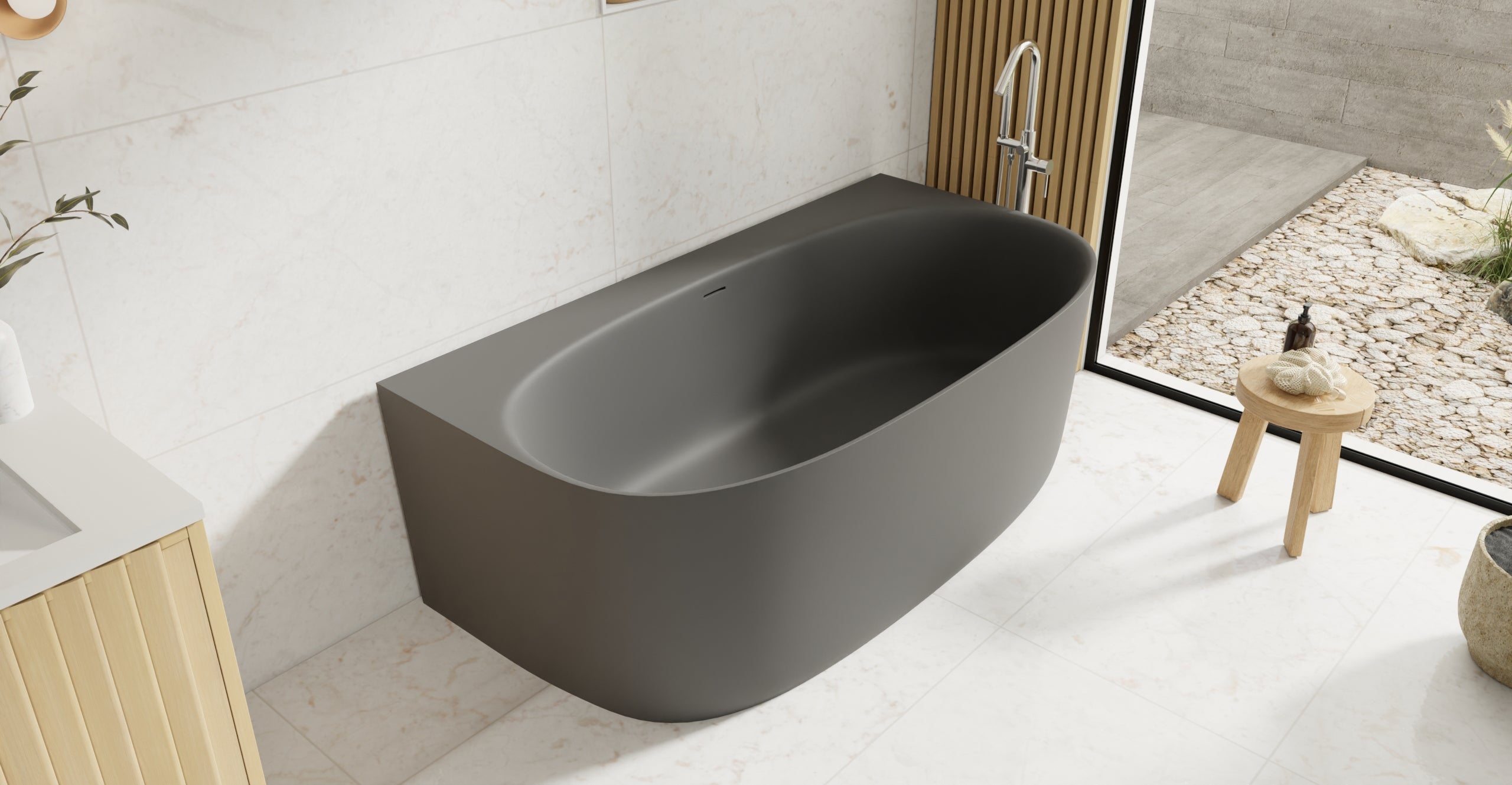 Badeloft BW-11-GRY matte grey freestanding bathtub, lifestyle view 5