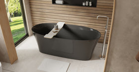 Badeloft BW-12-BLK glossy black freestanding bathtub, lifestyle view 3