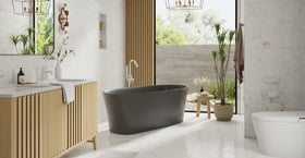Badeloft BW-12-BLK glossy black freestanding bathtub, lifestyle view 4