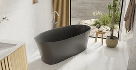 Badeloft BW-12-BLK glossy black freestanding bathtub, lifestyle view 6