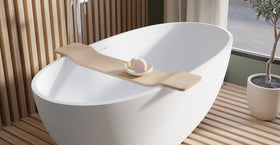BWA-01 bathtub caddy in Natural, bathroom view