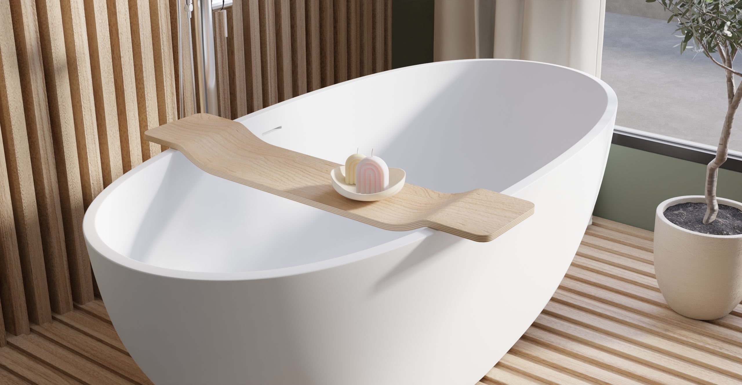 BWA-01 bathtub caddy in Natural, bathroom view