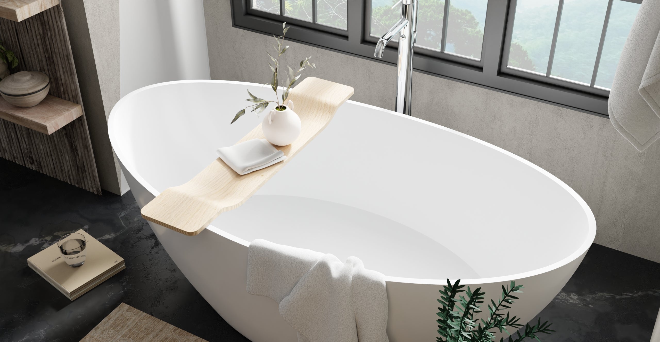 BWA-01 bathtub caddy in Natural, bathroom view