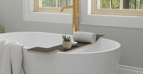BWA-01 bathtub caddy in Black, bathroom view