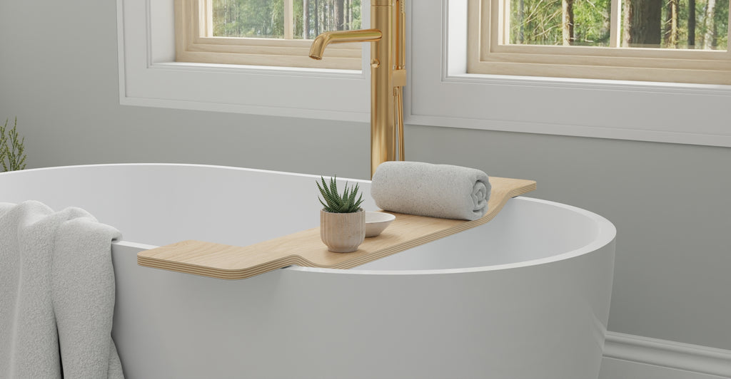BWA-01 bathtub caddy in Natural, bathroom view