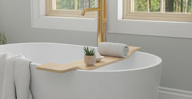 BWA-01 bathtub caddy in Natural, bathroom view