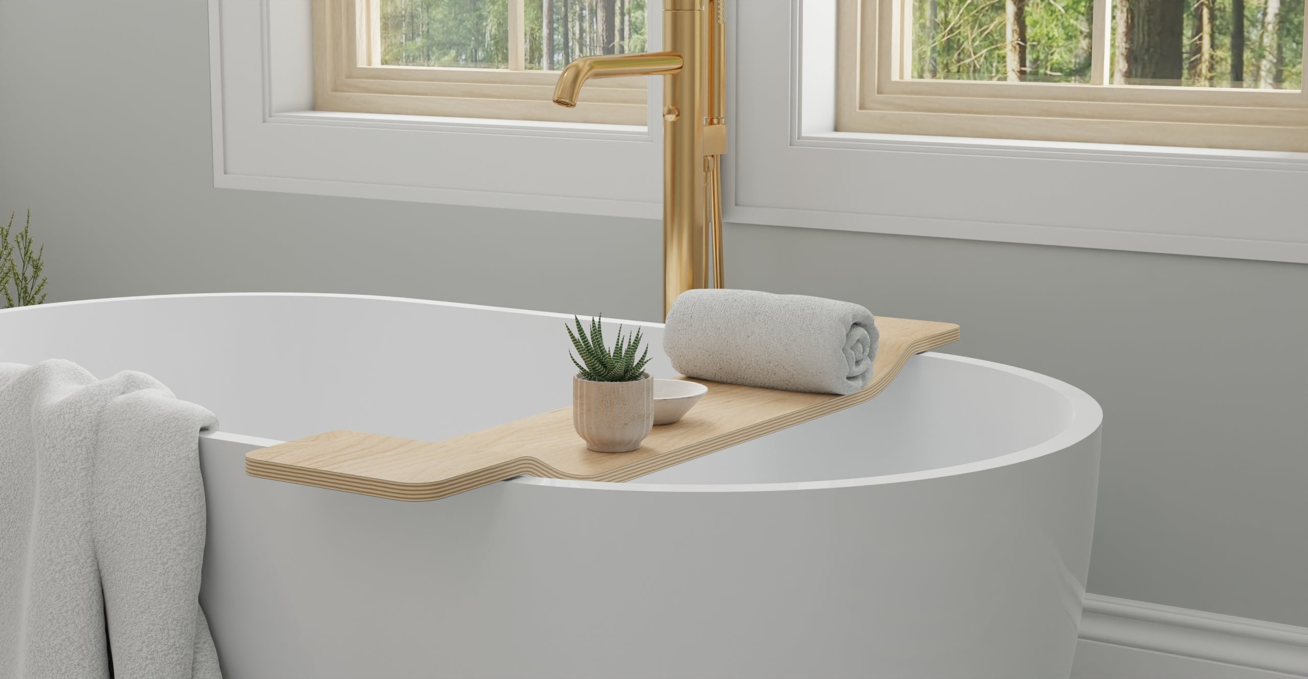 BWA-01 bathtub caddy in Natural, bathroom view