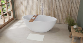 Bathtub Caddy BWA-02 in Dark Oak across a freestanding bathtub