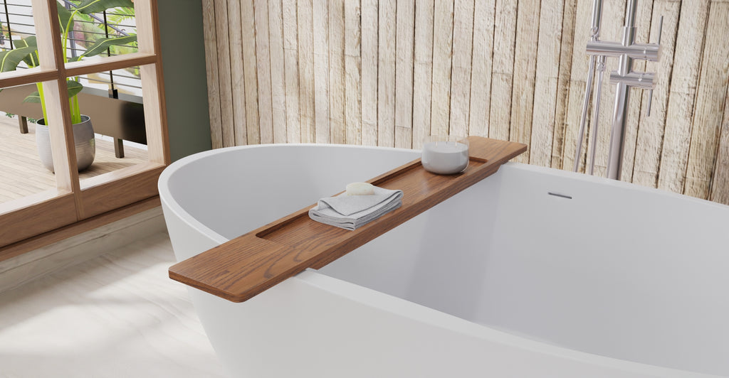 Bathtub Caddy BWA-02 in Dark Oak with towel and candle