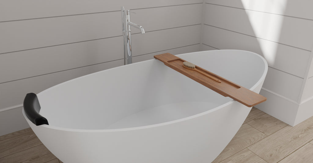 Bathtub Caddy BWA-02 in Dark Oak with bath brush