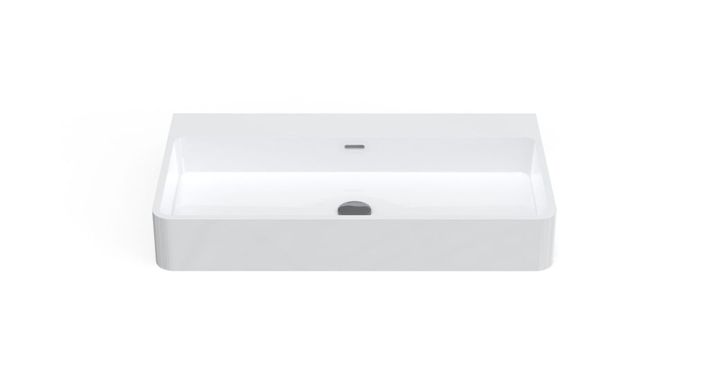 Badeloft WT-01-L glossy white wall-mounted sink, front view