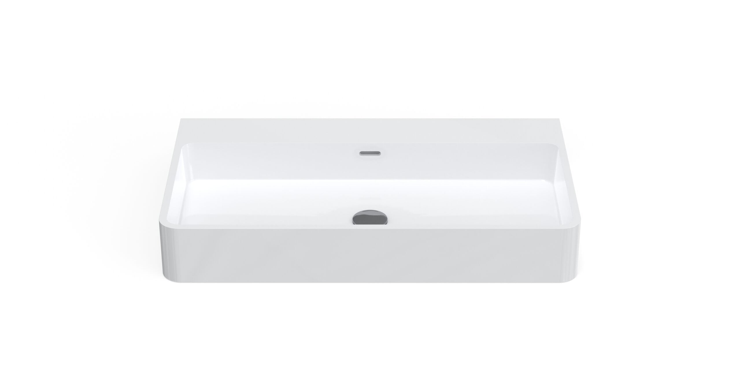 Badeloft WT-01-L glossy white wall-mounted sink, front view