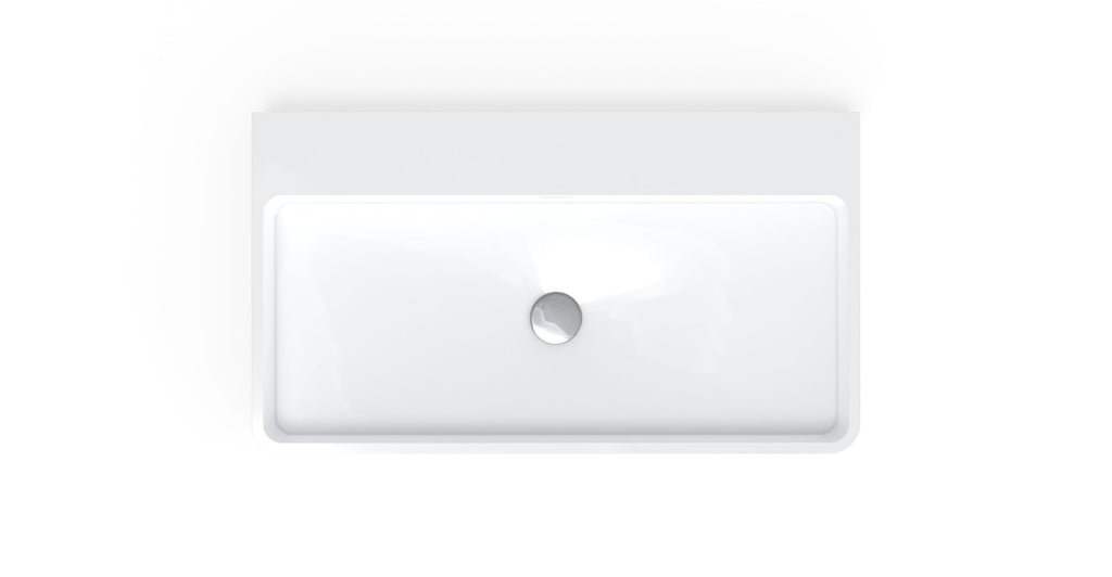 Badeloft WT-01-L glossy white wall-mounted sink, angled basin view