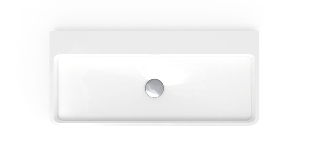 Badeloft WT-01-XL glossy white wall-mounted sink, angled basin view